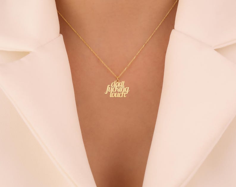 Custom Bold Quote Necklace - Personalized Gold Plated Statement Jewelry - Edgy Text Pendant - Empowering Gift for Women & Men image 3