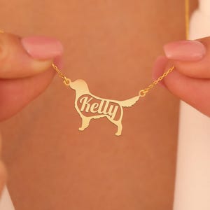 Personalized Golden Retriever Name Necklace | Custom Dog Pendant in Gold Plated Silver | Dog Lover Jewelry Gift