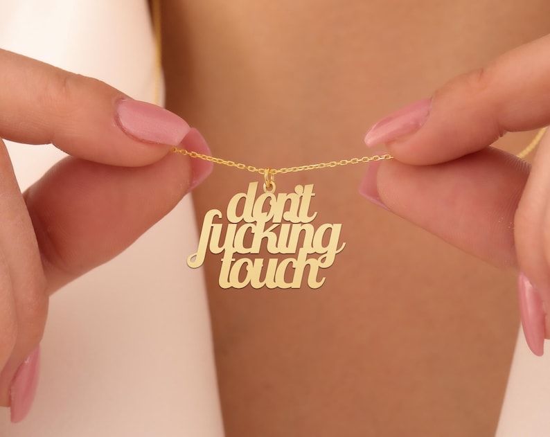 Custom Bold Quote Necklace - Personalized Gold Plated Statement Jewelry - Edgy Text Pendant - Empowering Gift for Women & Men image 1