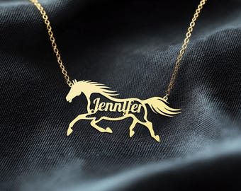 Custom Horse Name Necklace - Personalized Horse Silhouette Jewelry for Horse Lovers - Unique Gift, Custom Name Jewelry for Equestrian Fans