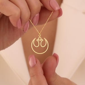 Rebel Alliance Outline Necklace - Gold Plated Silver Sci-Fi Pendant - Iconic Galactic Symbol Jewelry for Fans & Enthusiasts