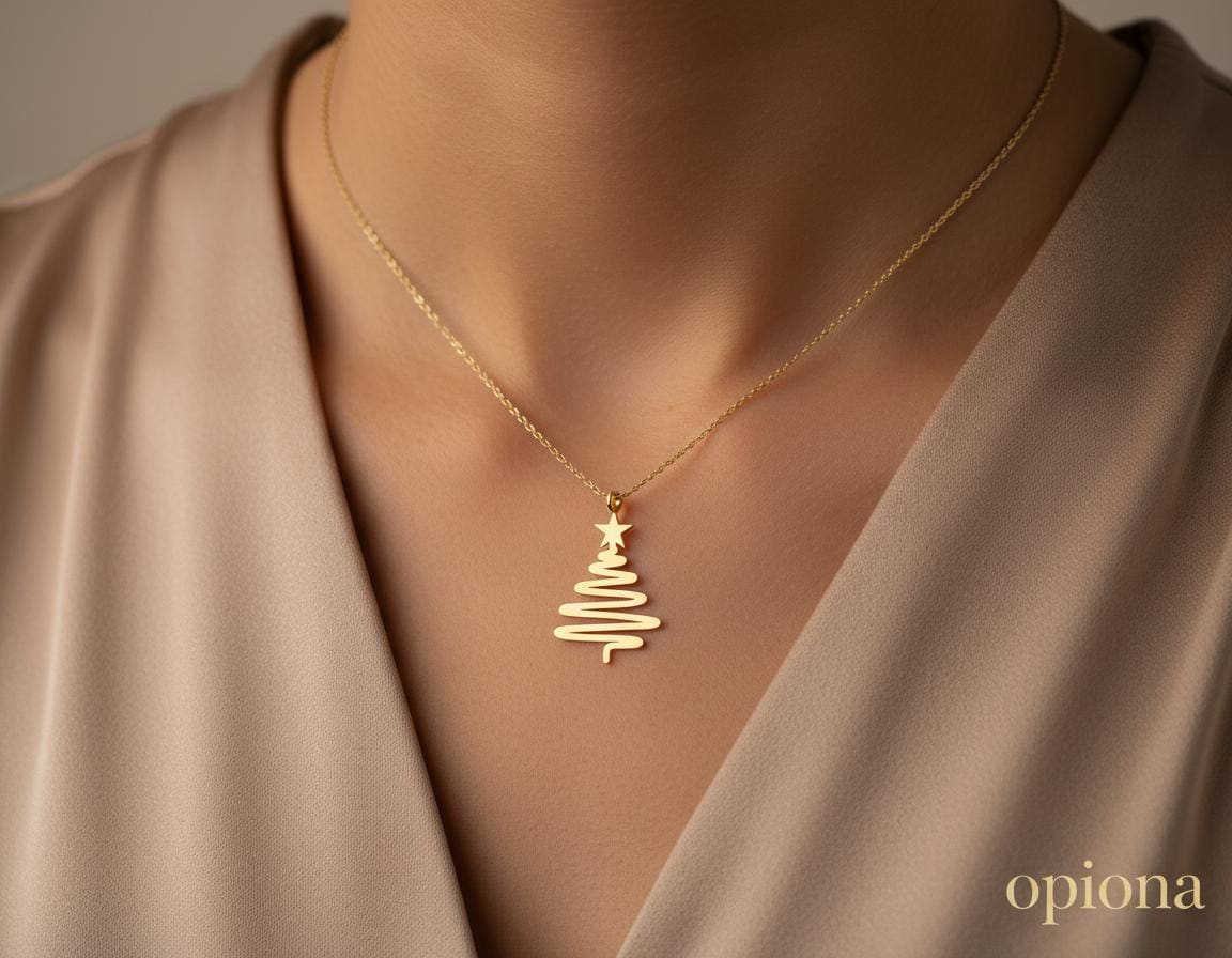 Christmas Tree Pendant: Gold Plated Minimalist Holiday Necklace