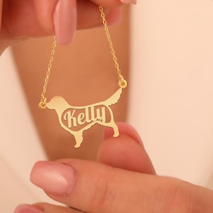 Custom Golden Retriever Name Necklace | Personalized Dog Pendant in Gold Plated Silver | Dog Lover Jewelry Gift