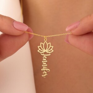 Lotus Name Necklace | Custom Floral Pendant | Gold Plated Personalized Jewelry for Women | Elegant Spiritual Gift
