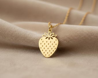 Strawberry Necklace: Gold Plated Cute Fruit Pendant