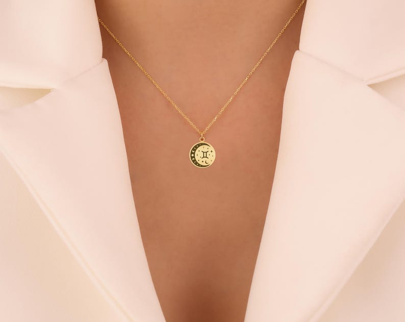Gemini Zodiac Moon Necklace - Gold-Plated Astrology Pendant for Women - Celestial Twin Sign Jewelry - Unique Gemini Gift Idea image 3