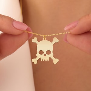 Skull and Crossbones Necklace - Gold Plated Pirate Pendant - Cute Punk Skull Jewelry - Edgy Goth Charm Gift - Crossbone Pirate Symbol