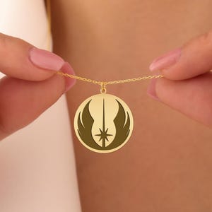 Jedi Symbol Necklace | Galactic-Inspired Pendant | Gold Plated Sci-Fi Jewelry | Unique Gift for Fans & Collectors