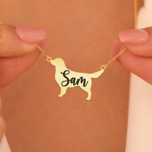 Golden Retriever Name Necklace in Gold Plated Silver | Personalized Dog Lover Jewelry | Custom Pet Name Pendant