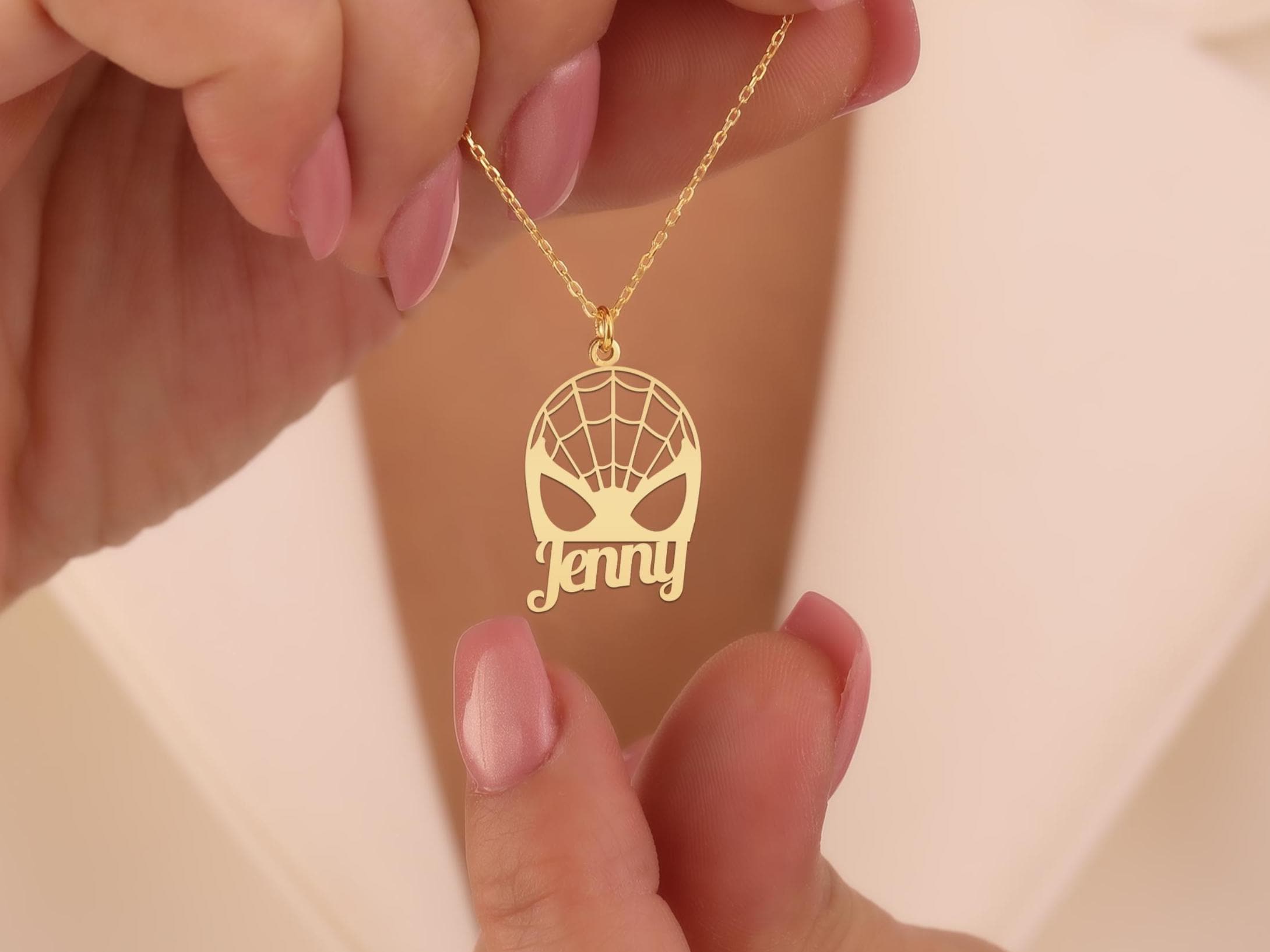Spiderman Name Necklace - Spiderman Custom Pendant for Kids & Adults - Gold Plated Minimalist Jewelry - Cool Hero Gift