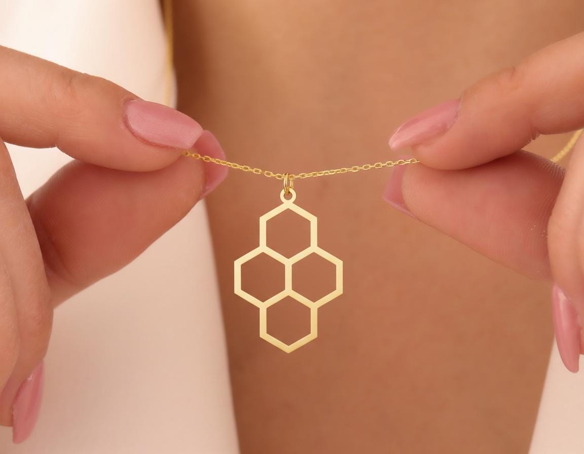Honeycomb Pendant: Gold Plated Minimalist Necklace