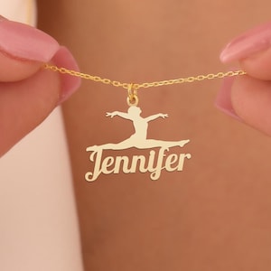 Personalisierte Ballerina und Gymnastik Halskette mit Namen - Gold Minimalist Schmuck für Tanz und Sport Liebhaber