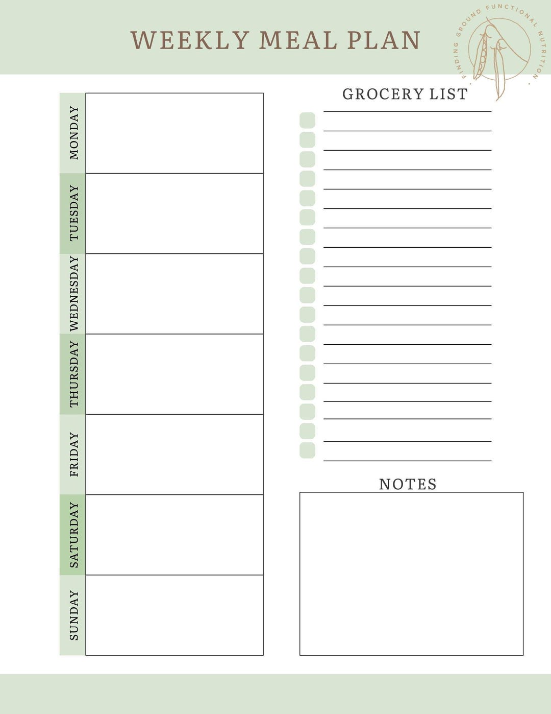 Earthy Sage Weekly Meal Plan and Grocery List Template - Etsy