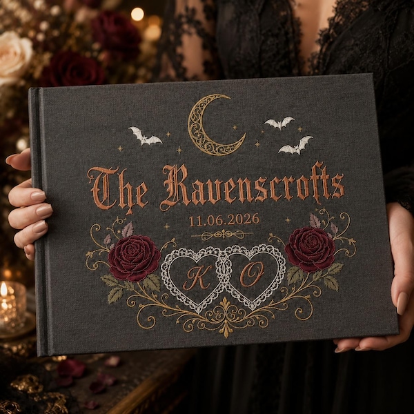 Embroidered Spooky Wedding Guest Book, Custom Halloween Welcome Signbook, Dark Romance Wedding Book, Personalized Party Photo Album