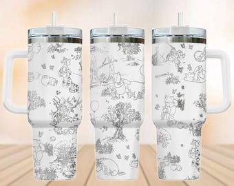 Winnie The Pooh gravierter Becher, Disney Trip Becher 40 Unzen, Pooh Eeyore Tigger Ferkel Wasserbecher, niedlicher Tierbecher für Kinder