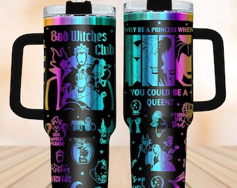 Vaso grabado de villanos de Disney de 40 oz, vaso del Club de las Brujas Malas, vaso de bruja, vaso navideño, taza navideña de la Reina Malvada Maléfica