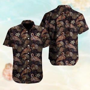 Vintage Flamingo Button Shirt, Birds Tropical Hawaiian Shirt, Funny Animals Beach Shirt, Flamingo Love Summer Shirt, Party Aloha Shirt