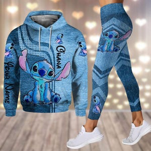 Personalisierte Stitch Hoodies, Disney Stitch Leggings, Ohana Means Family Hoodies, Cartoon Yogahose, Lilo und Stitch Gym Frauen Outfit