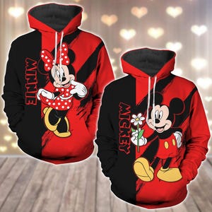 Custom Mickey and Minnie Couple Hoodies, Mickey Mouse Valentine 3D Shirts, Disneyland Couples Shirt, Matching Outfits, Gift For Him Her