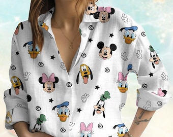 Mickey And Friends Blouse Shirt, Disney Characters Women Shirts, Disney Mouse Head Tops Women, Magical Shirt For Summer Trip