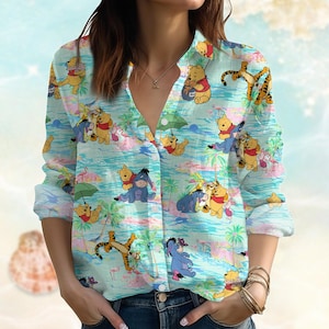 Winnie The Pooh Bluse Shirt, Pooh und Freunde Casual Shirt, Iahe Tigger Strand Shirt, Disney Aloha Button Down Shirt, Sommer Geschenk