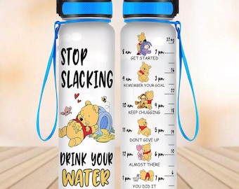 Custom Winnie The Pooh 32oz Water Tracker Bottle, Disney Trip Drink Bottle, Pooh Bear Motivational Water Bottle, Cartoon Love Gifts