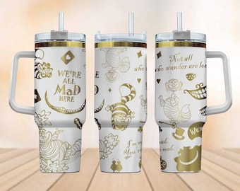 Engraved Cheshire Cat 40oz Tumbler, Cute Cat Cartoon Tumbler, Disney Alice In Wonderland Tumbler, Cats Mom Love Cup, Kids Tumbler