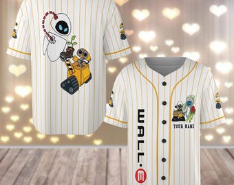 Custom Wall E And Eve Baseball Jersey, Valentines Robot Jersey Shirt, Disney Autobot Football Jersey, Wall E Movie Shirt, Matching Gift