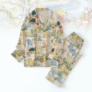 Retro Winnie The Pooh Pyjamas Set, Pooh und Freunde Frauen Pyjamas, Eeyore Tigger Piglet Pjs, Hooney Bär Nachtwäsche, Disney Cartoon Geschenk