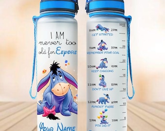 Custom Eeyore Water Tracker Bottle, Winnie The Pooh 32pz Water Bottle, Animal Bottle For Lover, Pooh Bear Bottle, Cartoon Gifts