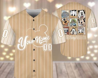 Custom Disney Baseball Jersey, Mickey Minnie Mouse Baseball Shirt, Donald Daisy Duck Jersey Shirt, Disney World Jersey Men Women