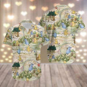 Winnie The Pooh Knopf Shirt, Disney Pooh und Freunde Hawaiihemd, süßes Pooh Eeyore Shirt, Pooh Hawaii Shirt, Cartoon Strand Shirt