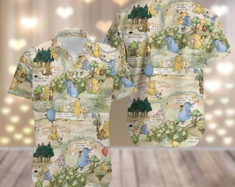 Winnie The Pooh Button Shirt, Disney Pooh And Friends Hawaiian Shirt, Cute Pooh Eeyore Shirt, Pooh Hawaii Shirt, Cartoon Beach Shirt