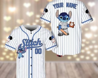 Personalized Stitch Baseball Jersey, Disney Stitch Jersey Shirt, Matching Team Shirt, Stitch Baseball Shirt, Cartoon Characters Gifts