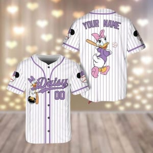 Custom Daisy Duck Baseball Jersey, Disney Daisy Donald Jersey Shirt, Disneyland Football Jersey, Cartoon Characters Jersey Women