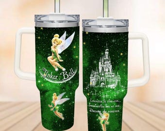 Gobelet fée clochette 40 oz, gobelet à café scintillant château, gobelet queue de fée Disney, gobelet Peter Pan, gobelet film dessin animé