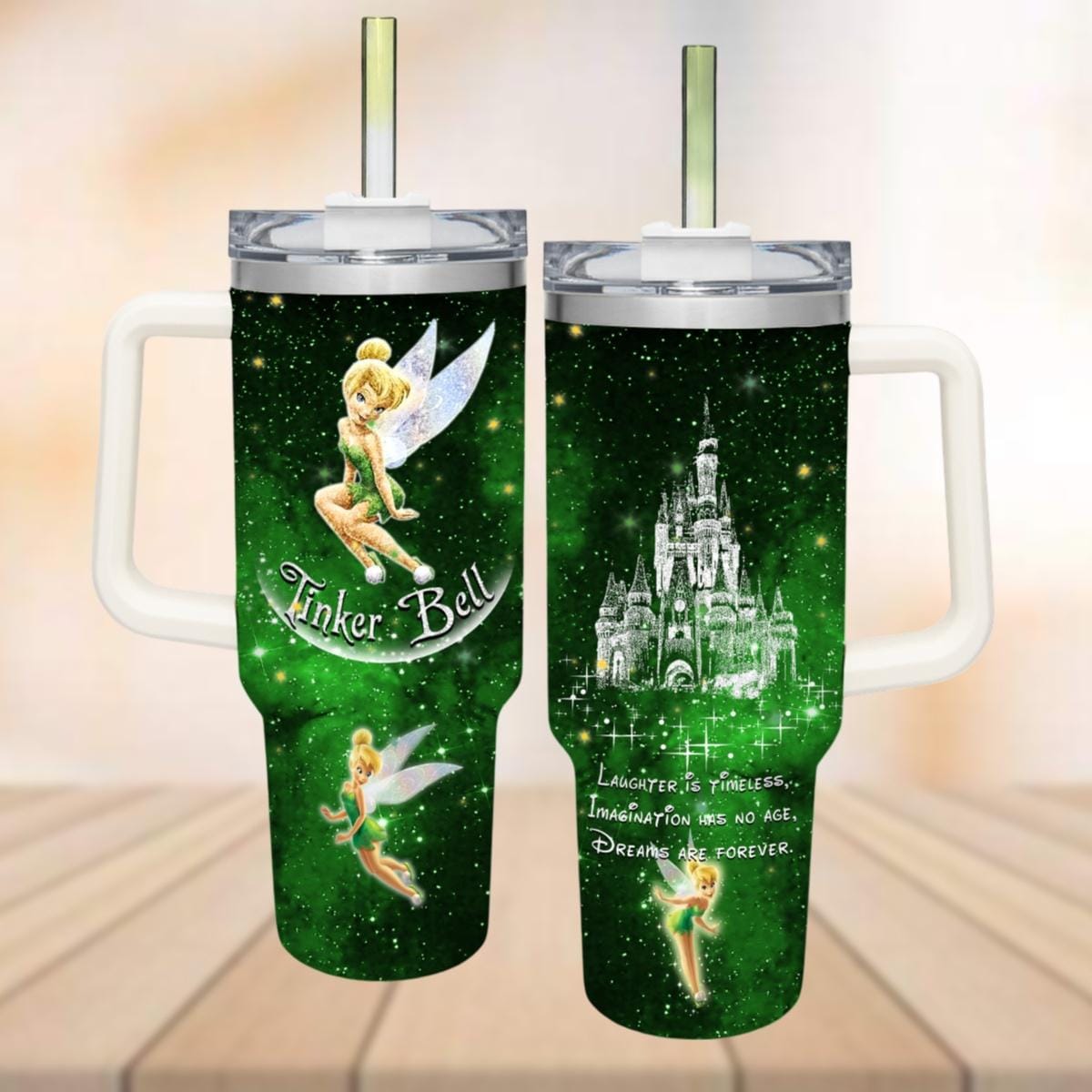 Tinker Bell Tumbler 40oz, Castle Glitter Coffee Tumbler, Disney