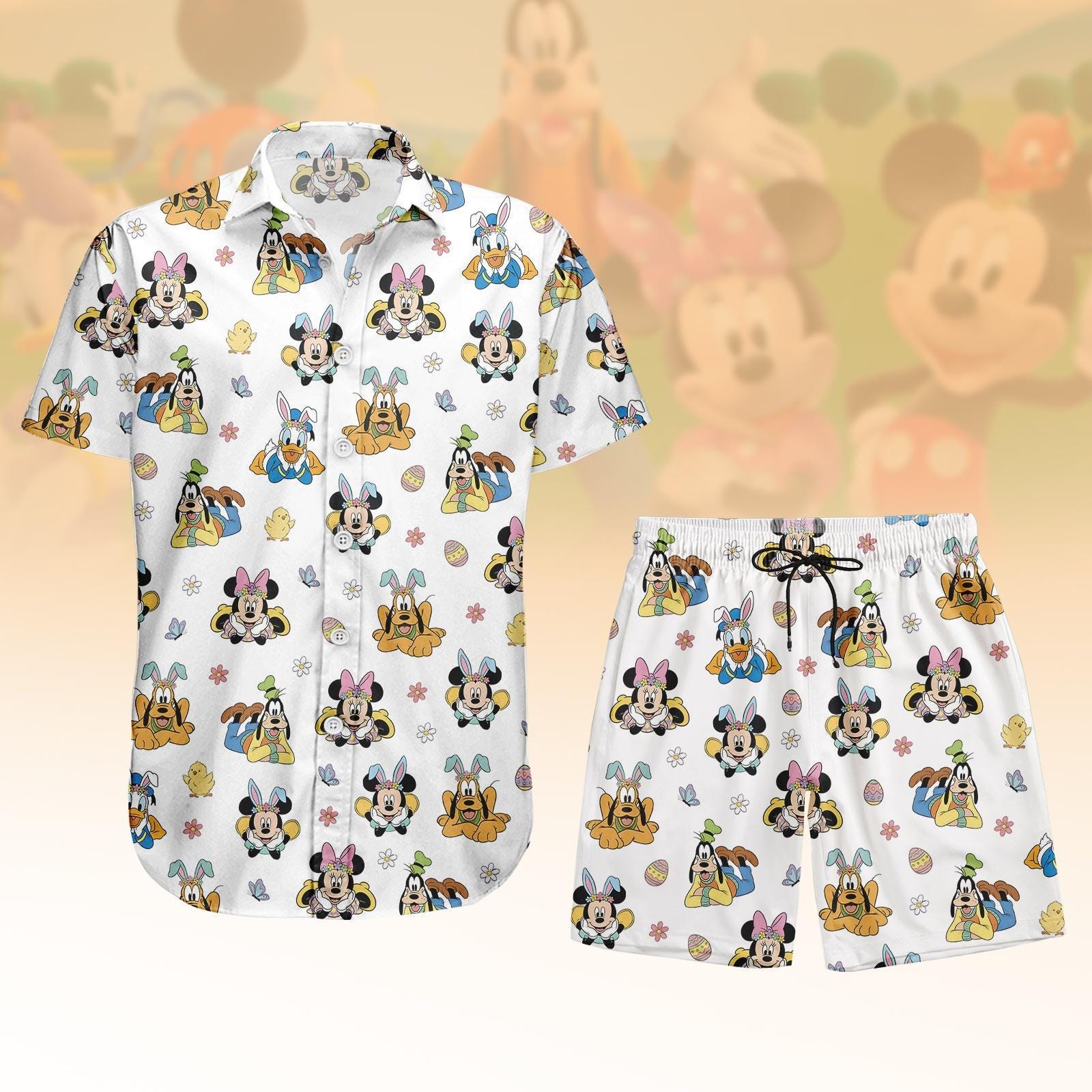 Discover Mickey & Friends Easter Day Hawaiian Shirt, Happy Easter 2026 Button Shirt, Disney Easter Eggs Vacation Shirt, Men Shorts, Holiday Gift
