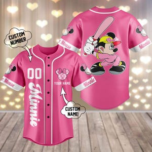 Custom Minnie Disney Baseball Jersey, Minnie Mouse Baseball Shirt, Disney Trip Jersey For Girls, Mickey Jersey Team, Cartoon Lover Gift