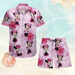 Minnie Mouse Hawaii Shirt/Short, Disney Mouse Button Women Shirt, Beach Shorts Men, Mickey Minnie Alola Shirt, Summer Gifts