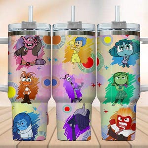 Inside Out Tumbler 40oz, Disney Anxiety Joy Sadness Anger Tumbler, Disney Characters Insulated Tumbler, Cartoon Emotions Cup Gifts
