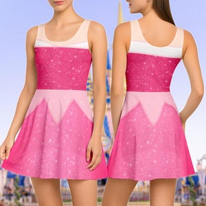 Aurora Princess Skater Dress, Disney Pink Princess Cosplay Women Dress, Disneybound 2025 Costume, Halloween Party Comfort Dress