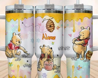 Custom Winnie the Pooh Tumbler 40oz, Disney Pooh Stainless Tumbler, Pooh Honey Tumbler Cup, Cartoon Movie Tumbler With Handle