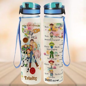 Custom Toy Story Water Tracker Bottle, Buzz Lightyear Woody Jessie Bottle, Disney Family Trip 32oz Bottle, Cartoon Love Gym Bottle