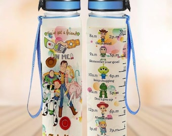 Bottiglia personalizzata Toy Story Water Tracker, bottiglia Buzz Lightyear Woody Jessie, bottiglia Disney Family Trip da 32 once, bottiglia Cartoon Love Gym