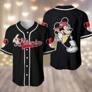 Camiseta de béisbol de Minnie Mouse, camiseta de béisbol de Disney Mouse, camiseta del equipo de Mickey Mouse, camiseta de Minnie para mujer, regalos para amantes de los dibujos animados