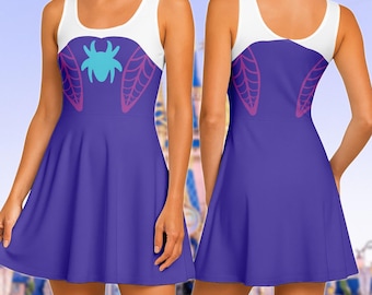 Spider Gwen Purple Cosplay Skater Dress, Gwen Stacy Spidey Women Dress, Disney Superhero Costume Dress, Halloween 2025 Running Dress