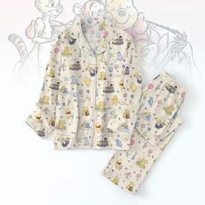 Retro Winnie Pooh Pajamas Set, Pooh Eeyore Tigger Women Pajamas, Disney Vacation Pajamas Pants, Cute Cartoon Characters Sleepwear