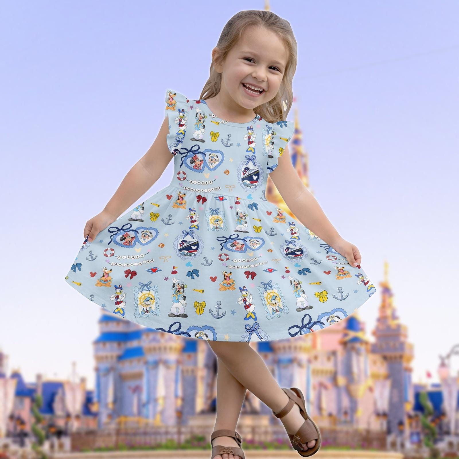 Discover Disney Cruise Coquette Ruffle Dress, Mickey Cruise Flutter Sleeve Dress, Disneybound 2026 Kid Dress, Birthday Girl Gifts