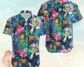 Disney Toy Story Button Shirt, Toy Story Friends Hawaiian Shirt, Woody Buzz Lightyear Forky Beach Shirt, Tropical Vacation Shirt